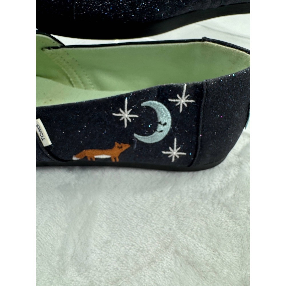 Toms Alpargata Flat Shoes Women's 7 Blue Glitter Fox Print Slip-on Lightweight - Picture 4 of 14